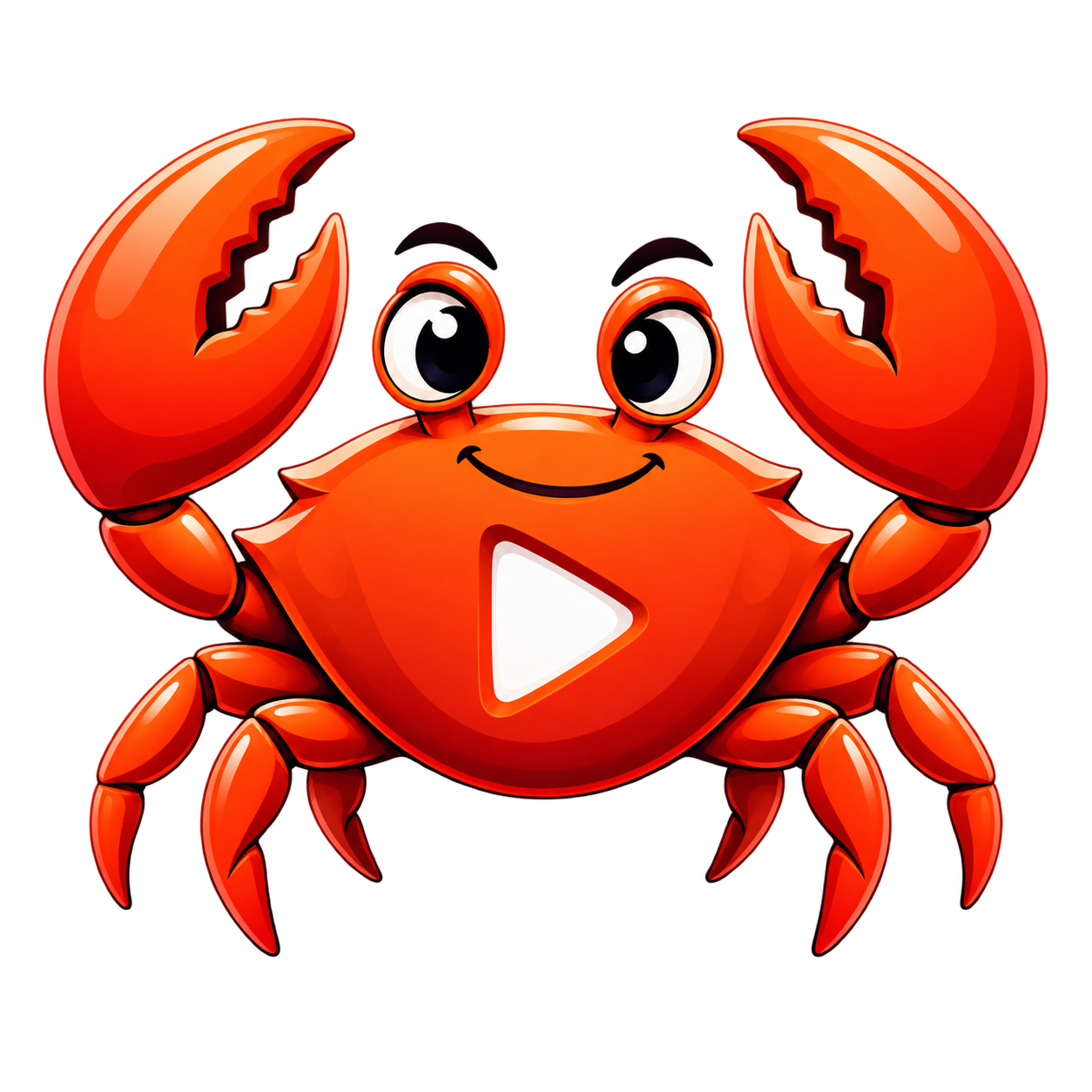CrabbMedia's smiling orange crab mascot, claws raised and ready for the show
